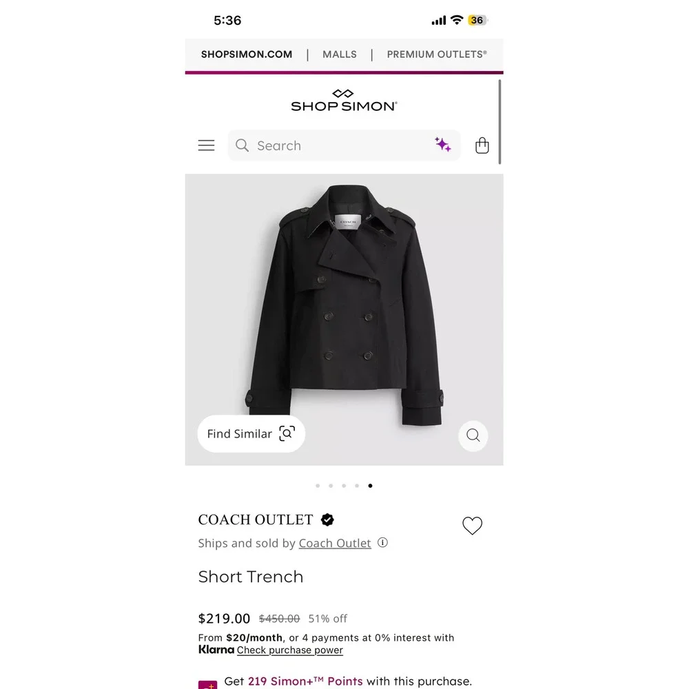 Coach Short Trench Jacket Black Double Breasted Cropped Coat Womens Large - Picture 2 of 7